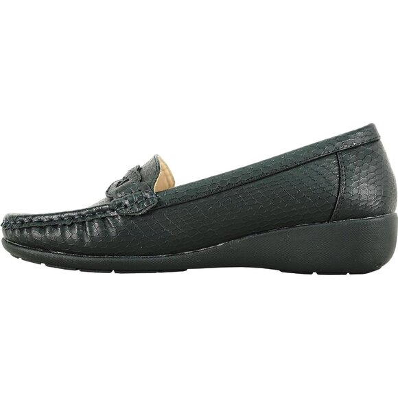 Women Black 6 Faux Leather Round Toe Removable Insole Wedge Slip-On Loafer - Picture 6 of 8